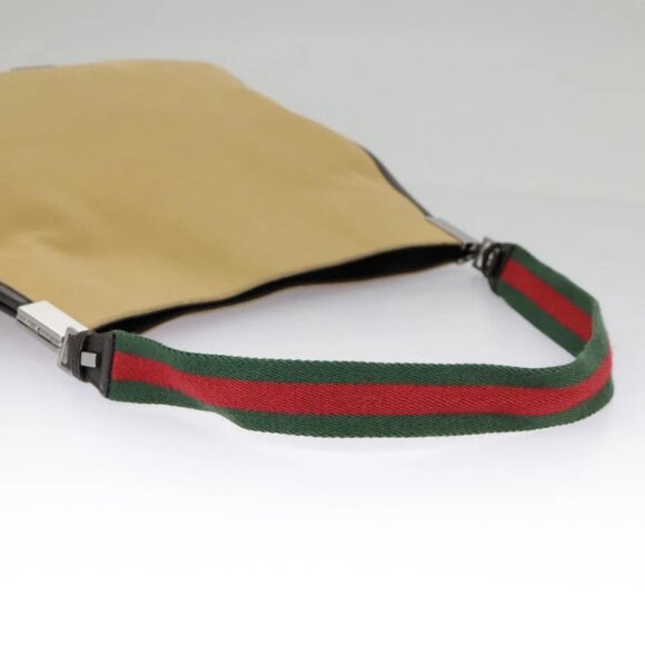 GUCCI Web Sherry Line Shoulder Bag Canvas Beige Silver - Picture 3 of 14
